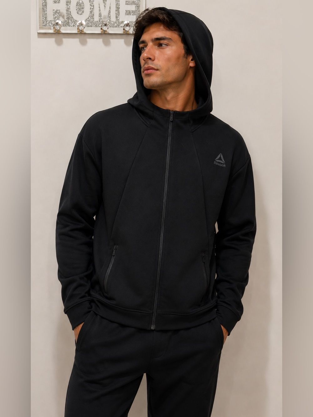 Reebok Black Zip Up Hoodie Jacket 2XL NWT Athletic Tech Fleece Hooded